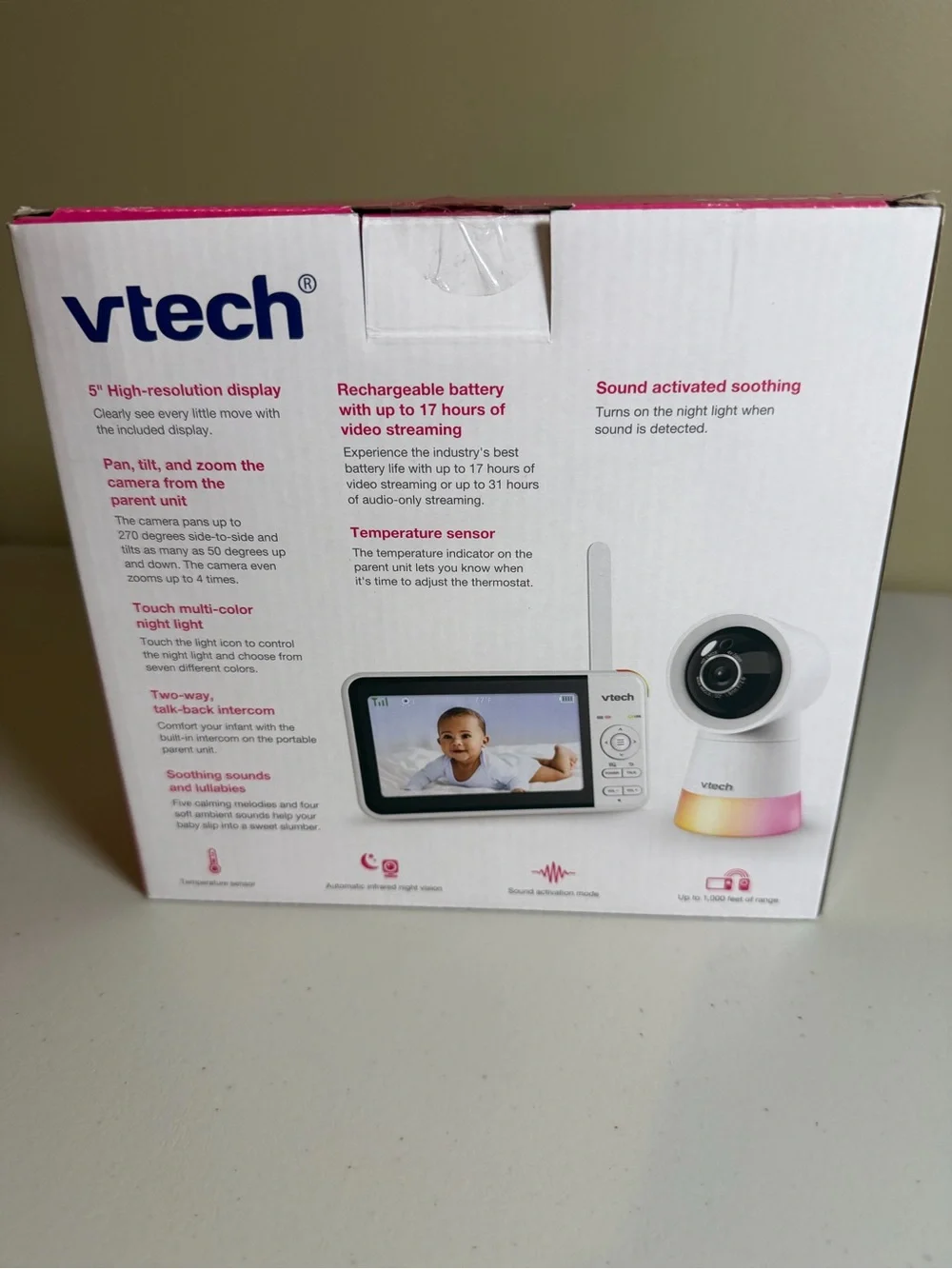 VTech Pink & White Pan & Tilt Video Baby Monitor - 5